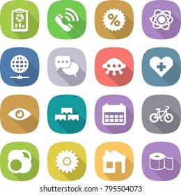 flat vector icon set - report vector, call, percent, atom, globe connect, discussion, ufo, heart cross, eye, block wall, calendar, bike, core, flower, house, toilet paper