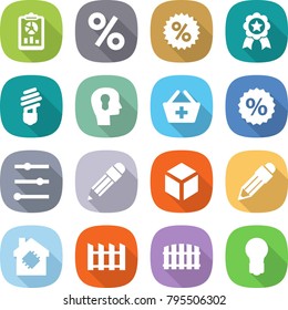 flat vector icon set - report vector, percent, medal, bulb, head, add to basket, equalizer, pencil, 3d, smart house, fence