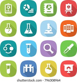 flat vector icon set - report vector, diagram, annual, presentation, round flask, microscope, server, quantum bond, vial, magnifier, pipette, test