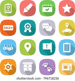 flat vector icon set - report vector, marker, calendar, star, sale, medal, discussion, car pointer, geo pin, important flag, clipboard, handwheel, nightstand, pets, grill oven