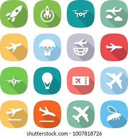 flat vector icon set - rocket vector, drone, journey, plane, parachute delivery, shipping, air ballon, ticket, airplane, departure, arrival, wasp