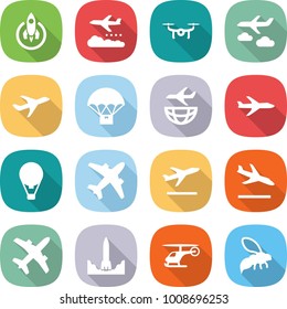 flat vector icon set - rocket vector, weather management, drone, journey, plane, parachute delivery, shipping, air ballon, airplane, departure, arrival, start, helicopter, wasp