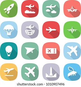 flat vector icon set - rocket vector, weather management, journey, plane, parachute delivery, shipping, air ballon, deltaplane, ticket, airplane, departure, start, wasp