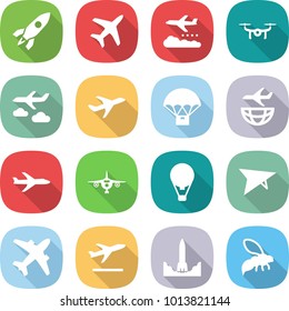 flat vector icon set - rocket vector, plane, weather management, drone, journey, parachute delivery, shipping, air ballon, deltaplane, airplane, departure, start, wasp