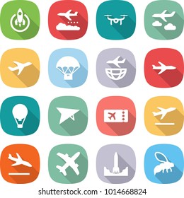 flat vector icon set - rocket vector, weather management, drone, journey, plane, parachute delivery, shipping, air ballon, deltaplane, ticket, departure, arrival, start, wasp