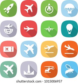 flat vector icon set - rocket vector, plane, parachute delivery, shipping, air ballon, ticket, airplane, departure, arrival, start, helicopter, wasp