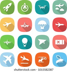 flat vector icon set - rocket vector, drone, journey, plane, parachute delivery, air ballon, deltaplane, ticket, airplane, arrival, helicopter, wasp