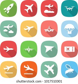flat vector icon set - rocket vector, plane, weather management, drone, journey, parachute delivery, deltaplane, ticket, departure, arrival, wasp