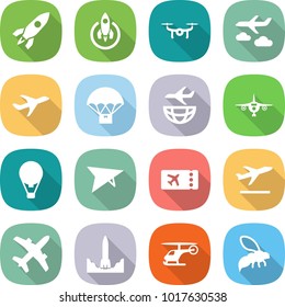 flat vector icon set - rocket vector, drone, journey, plane, parachute delivery, shipping, air ballon, deltaplane, ticket, departure, start, helicopter, wasp