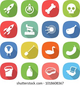 flat vector icon set - rocket vector, bone, skull, aquapark, satellite, chicken leg, sheep, shovel, goose, eggplant, foam bucket, cleanser, sponge with, floor washing