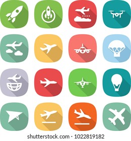 flat vector icon set - rocket vector, weather management, drone, journey, plane, parachute delivery, shipping, air ballon, deltaplane, departure, arrival