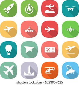 flat vector icon set - rocket vector, weather management, drone, plane, air ballon, deltaplane, ticket, departure, start, helicopter, wasp