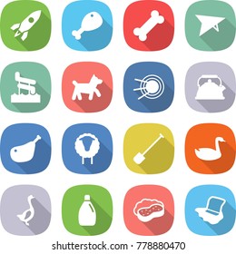 flat vector icon set - rocket vector, chicken leg, bone, deltaplane, aquapark, dog, satellite, kettle, sheep, shovel, goose, cleanser, sponge with foam, floor washing