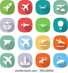 flat vector icon set - rocket vector, plane, drone, journey, shipping, air ballon, deltaplane, airplane, departure, arrival, start, helicopter, wasp