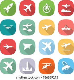 flat vector icon set - rocket vector, plane, weather management, drone, journey, deltaplane, airplane, departure, start, helicopter, wasp
