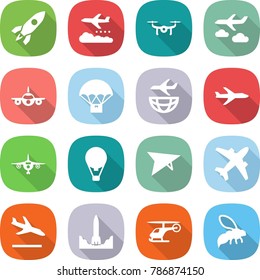 flat vector icon set - rocket vector, weather management, drone, journey, plane, parachute delivery, shipping, air ballon, deltaplane, airplane, arrival, start, helicopter, wasp