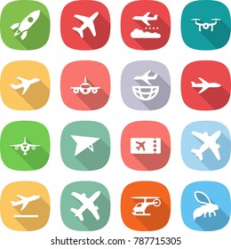 flat vector icon set - rocket vector, plane, weather management, drone, shipping, deltaplane, ticket, airplane, departure, helicopter, wasp