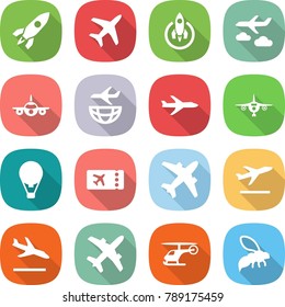 flat vector icon set - rocket vector, plane, journey, shipping, air ballon, ticket, airplane, departure, arrival, helicopter, wasp