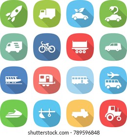 flat vector icon set - rocket vector, truck, eco car, electric, delivery, bike, shipping, train, trailer, bus, transfer, jet ski, plow, pickup, tractor