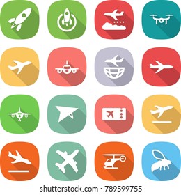 flat vector icon set - rocket vector, weather management, drone, plane, shipping, deltaplane, ticket, departure, arrival, helicopter, wasp