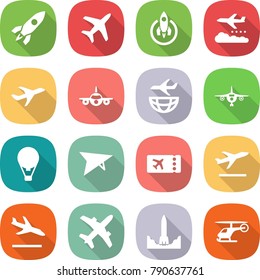flat vector icon set - rocket vector, plane, weather management, shipping, air ballon, deltaplane, ticket, departure, arrival, start, helicopter