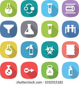 flat vector icon set - round flask vector, quantum bond, vial, nano tube, funnel, test, potion bottle, biohazard, barrel, chemical, electron, fertilizer, toilet cleanser