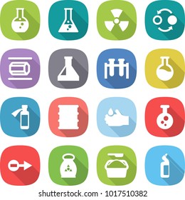 flat vector icon set - round flask vector, nuclear, quantum bond, nano tube, test vial, potion bottle, barrel, acid, chemical, electron, fertilizer, washing powder, toilet cleanser