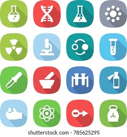 flat vector icon set - round flask vector, dna, around, nuclear, microscope, quantum bond, vial, pipette, mortar, test, potion bottle, acid, atom, electron, fertilizer