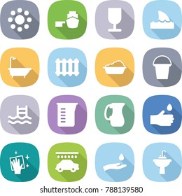 flat vector icon set - round around vector, port, fragile, shark flipper, bath, radiator, washing, bucket, pool, measuring cup, jug, hand drop, wiping, car wash, and, water tap sink