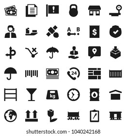 Flat vector icon set - route vector, earth, Railway carriage, attention, office, satellite, money, phone 24, support, client, traking, ship, sea container, clock, receipt, consolidated cargo, glass
