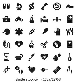 Flat vector icon set - rubber glove vector, school building, heart cross, doctor bag, ambulance star, pulse, thermometer, flask, vial, gender sign, dna, pregnancy, insemination, syringe, dropper