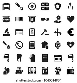 Flat vector icon set - rubber glove vector, house hold, skimmer, ladle, mixer, microscope, clipboard, binder, dollar flag, calendar, euro sign, heart monitor, route, barcode, cross, sperm, tooth