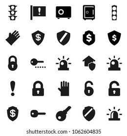 Flat vector icon set - rubber glove vector, dollar shield, safe, attention, traffic light, lock, unlock, key, siren, home protect, password