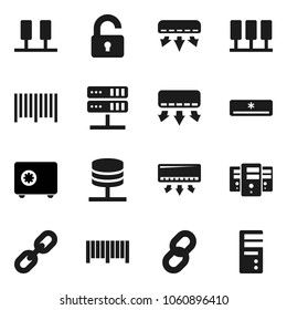 Flat vector icon set - safe vector, server, network, chain, unlock, air conditioner, barcode, computer