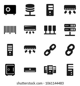 Flat vector icon set - safe vector, server, network, chain, air conditioner, barcode, computer