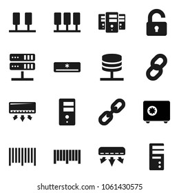 Flat vector icon set - safe vector, server, network, chain, unlock, air conditioner, barcode, computer