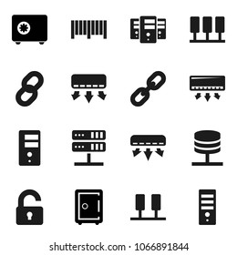 Flat vector icon set - safe vector, server, network, chain, unlock, air conditioner, barcode, computer