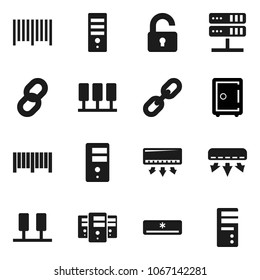 Flat vector icon set - safe vector, server, network, chain, unlock, air conditioner, barcode, computer