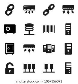 Flat vector icon set - safe vector, server, network, chain, unlock, air conditioner, barcode, computer