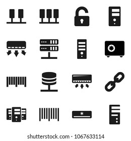 Flat vector icon set - safe vector, server, network, chain, unlock, air conditioner, barcode, computer