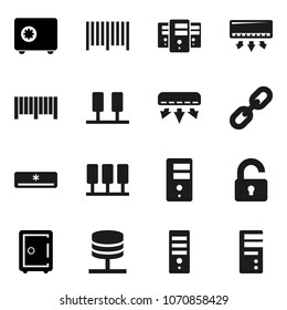 Flat vector icon set - safe vector, server, network, chain, unlock, air conditioner, barcode, computer