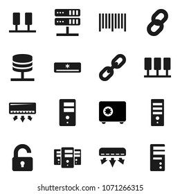 Flat vector icon set - safe vector, server, network, chain, unlock, air conditioner, barcode, computer