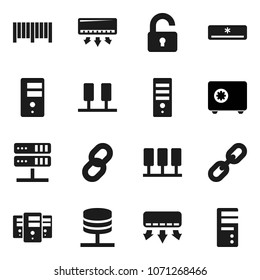 Flat vector icon set - safe vector, server, network, chain, unlock, air conditioner, barcode, computer