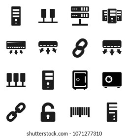 Flat vector icon set - safe vector, server, network, chain, unlock, air conditioner, barcode, computer