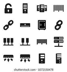 Flat vector icon set - safe vector, server, network, chain, unlock, air conditioner, barcode, computer