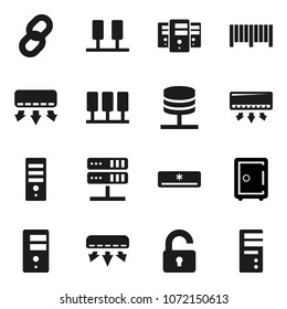 Flat vector icon set - safe vector, server, network, chain, unlock, air conditioner, barcode, computer