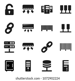 Flat vector icon set - safe vector, server, network, chain, unlock, air conditioner, barcode, computer