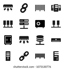 Flat vector icon set - safe vector, server, network, chain, air conditioner, barcode, computer