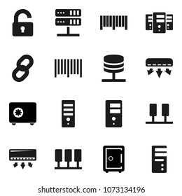 Flat vector icon set - safe vector, server, network, chain, unlock, air conditioner, barcode, computer