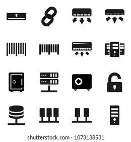 Flat vector icon set - safe vector, server, network, chain, unlock, air conditioner, barcode, computer